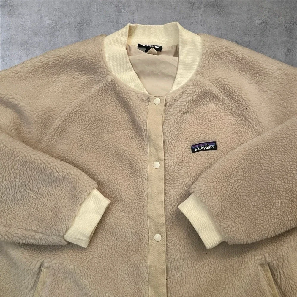 Patagonia Woolyester‎ Sherpa Bomber Jacket Womens XL Recycled Wool Oatmeal Beige
